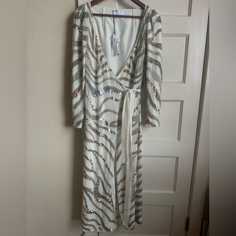 ASOS Edition Sequin & Bead Animal Print Wrap Dress - 4